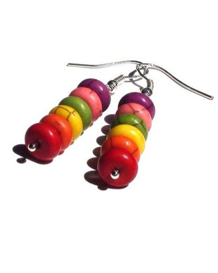 Cercei multicolori din Argint 925 si Howlite colorat - CE176 - cercei veseli viu colorati boho