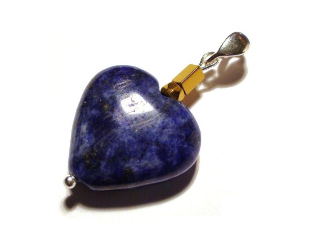 Pandantiv inima din Argint 925, Lapis lazuli albastru si Hematit auriu - PA270 - pandantiv romantic, bijuterii inima pietre semipretioase