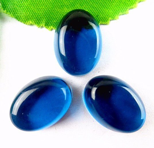 9636 - (3buc) Cabochon, cristal de sinteza, albastru regal, 18x13x8mm