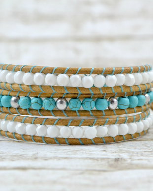 Bratara wrap din snur de piele si magnezit ''Shell''