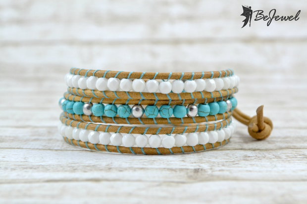 Bratara wrap din snur de piele si magnezit ''Shell''