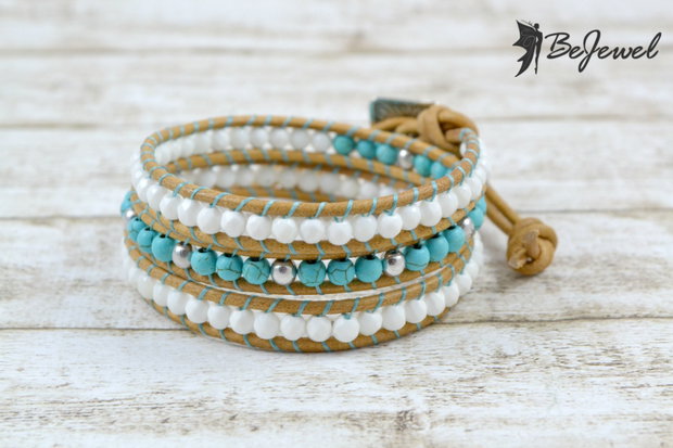Bratara wrap din snur de piele si magnezit ''Shell''