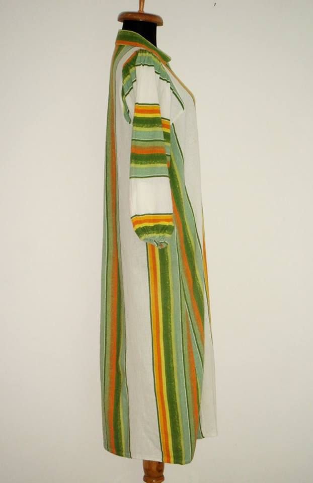 Rochie lunga, din bumbac, cu dungi colorate
