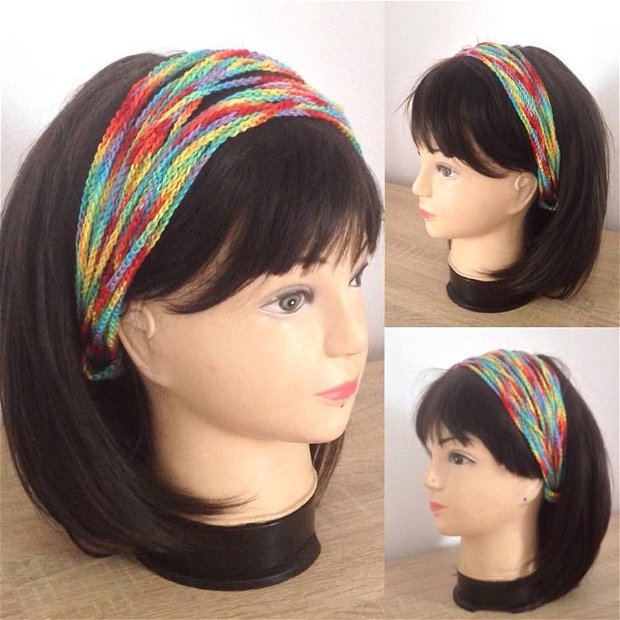 Bendita curcubeu crosetat multicolor bumbac headband