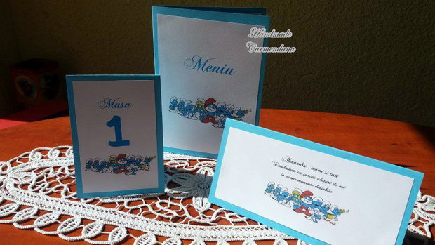 Set papetarie botez tematic Strumfi