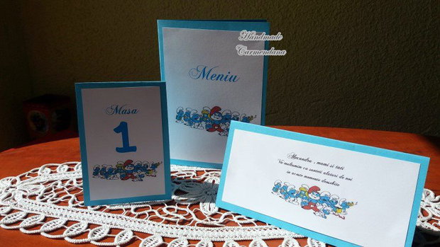 Set papetarie botez tematic Strumfi
