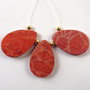 9553 - (3buc) Set, coral poros, rosu caramiziu, 30x20x4mm