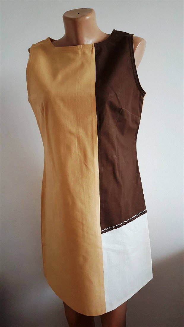 Rochie de vara din panza galben-ocru, cu iz etno