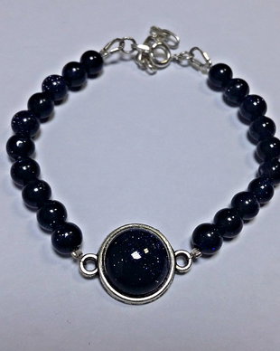 Bratara blue goldstone si cabochon 10mm