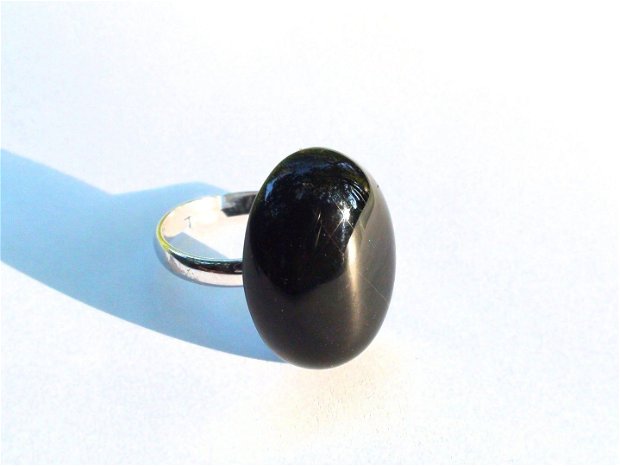 Inel delicat din Argint 925 si Onix negru oval  IN320.1  Inel negru, inel elegant, inel pietre semipretioase, inel reglabil