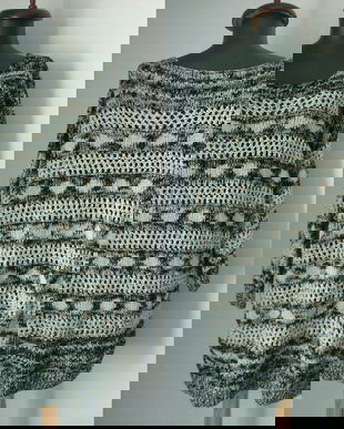 PULOVER TRICOTAT ALB-NEGRU