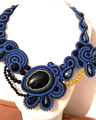 Colier soutache statement albastru