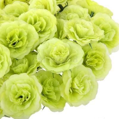 9704 - (25) Flori decorative, trandafiri, material textil aspect matasos, fara tja, verde galbui, 45mm