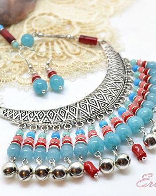 Set colier si cercei-angelit cu coral
