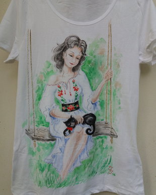 Tricou pictat manual "Doua pisicute"