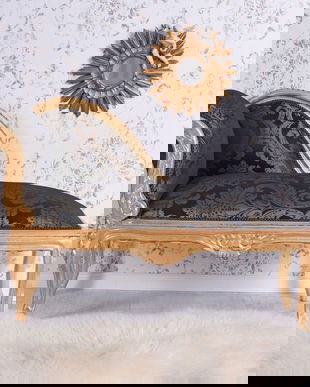 SOFA DIN LEMN MASIV AURIU CU TAPITERIE DIN MATASE NEAGRA