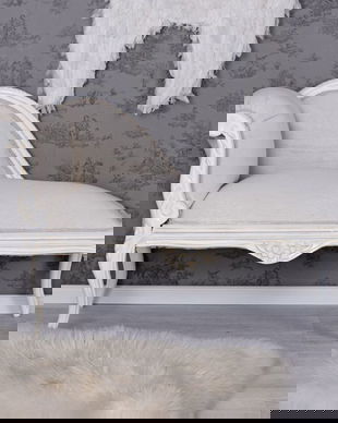 SOFA DIN LEMN MASIV ALB CU TAPITERIE BEJ