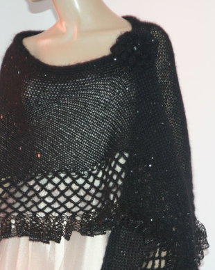 Sal tricotat, crosetat  negru mohair