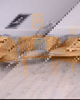 SET BAROC DIN LEMN AURIU CU TAPITERIE DE MATASE AURIE