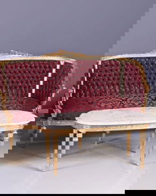 SET BAROC DIN LEMN AURIU CU TAPITERIE DE MATASE ROSIE