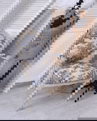 SEMIFOTOLIU MEDALION DIN LEMN MASIV ALB CU TAPITERIE ALBA CU ALBASTRU