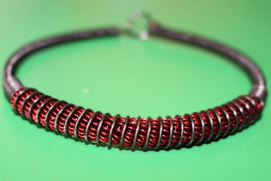 bratara din sarma de cupru nontarnish/bratara barbateasca/bratara unisex/bratara dama - rosu si negru
