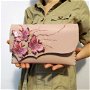 poseta plic handmade unicat din piele - Fuchsia Butterflies#2