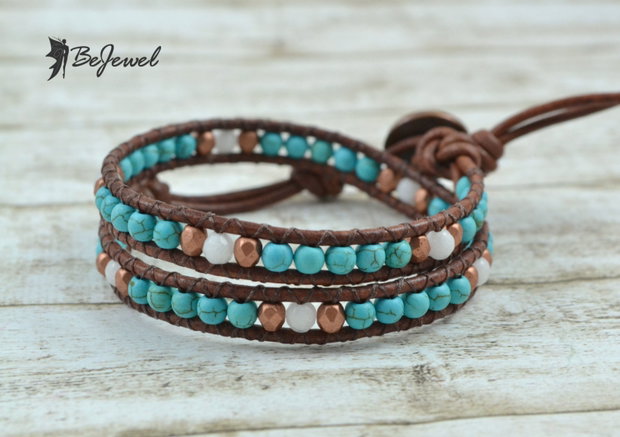 Bratara wrap cu snur piele si pietre semipretioase ''Gipsy''