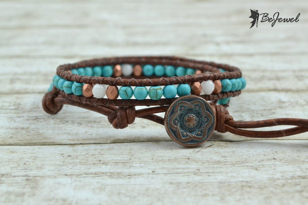 Bratara wrap cu snur piele si pietre semipretioase ''Gipsy''