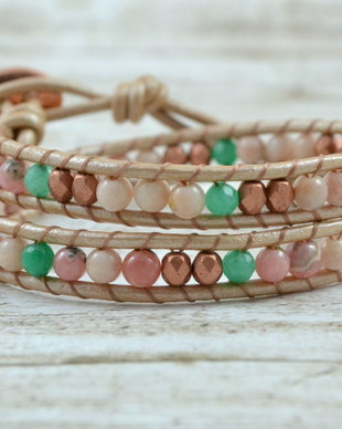 Bratara wrap cu snur piele si pietre semipretioase ''Mellow''