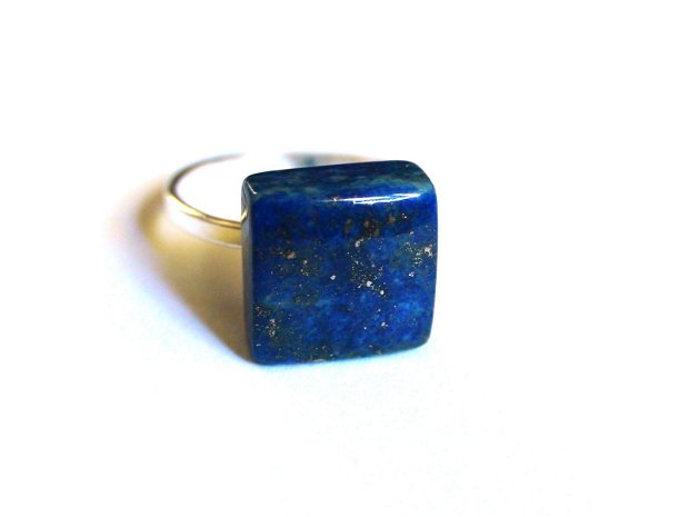 Inel delicat din Argint 925 si Lapis lazuli patrat - IN399 - Inel albastru denim, inel pietre semipretioase
