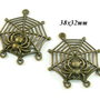 9126 -  (4buc) Charms / pandantiv, aliaj metalic bronz, paianjen, gothic, 38x32mm