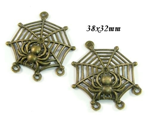 9126 -  (4buc) Charms / pandantiv, aliaj metalic bronz, paianjen, gothic, 38x32mm
