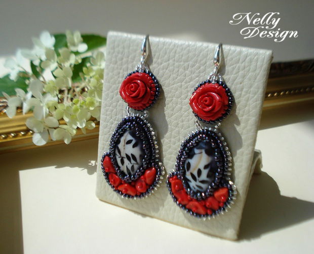 VANDUT - "Flamenco dancer"- Cercei broderie coral si sidef