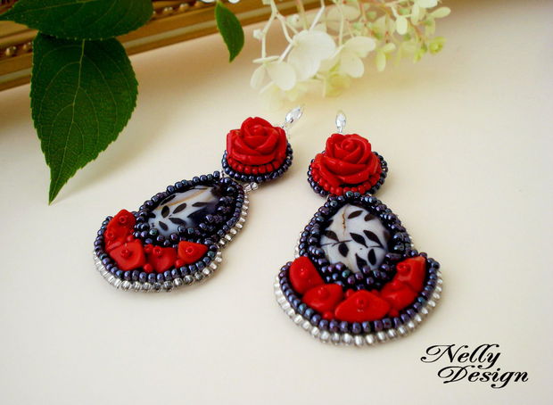 VANDUT - "Flamenco dancer"- Cercei broderie coral si sidef