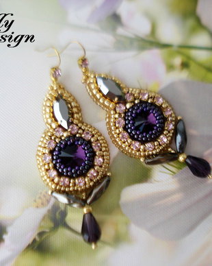 "Gold & Purple" - cercei statement broderie cristale