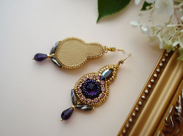 "Gold & Purple" - cercei statement broderie cristale