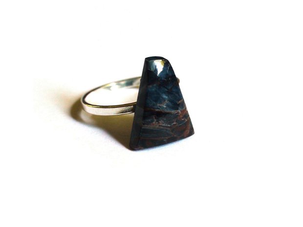 Inel delicat din Argint 925 si Pietersit - IN405 - Inel albastru triunghiular, inel pietre semipretioase