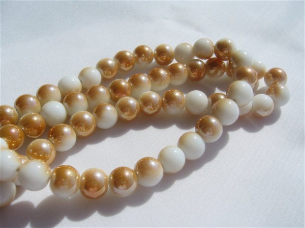 Perle din STICLA alb - aurii de aprox 8.5 mm