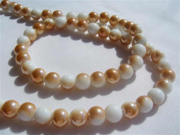 Perle din STICLA alb - aurii de aprox 8.5 mm