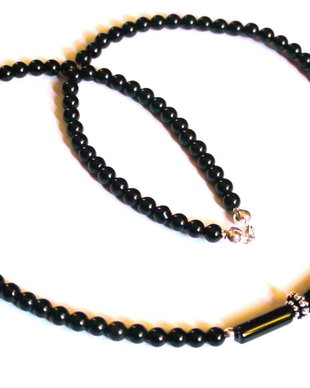 Colier barbati / unisex din Argint 925, Argint Bali si Onix - CO404 - Choker elegant masculin, colier casual, colier barbatesc