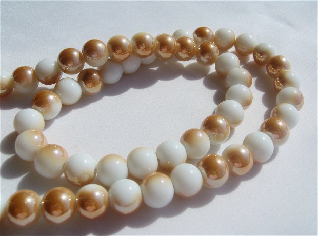 Perle din STICLA alb - aurii de aprox 10.5 mm