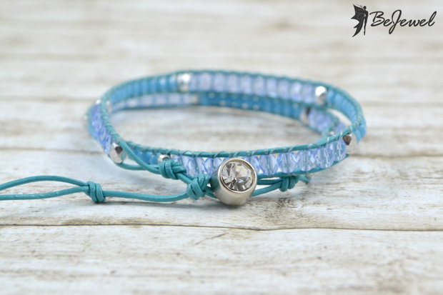 Bratara wrap cu snur piele si cristale ''Ciel''