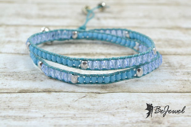 Bratara wrap cu snur piele si cristale ''Ciel''