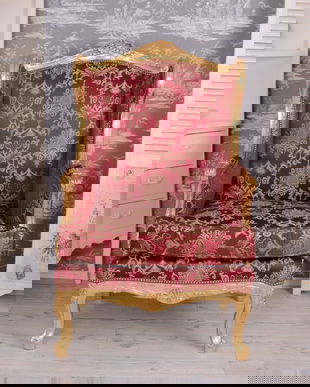 FOTOLIU  BAROC DIN LEMN MASIV CU TAPITERIE AURIE CU ROSUCAT560A25