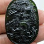 9736 - Pandantiv, jad / nephrite sculptat, dragon si pasarea phoenix, 50x34mm