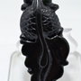 9740 - Pandantiv, jad negru / nephrite, sculptat, pestisorul de aur, 53x26x10mm