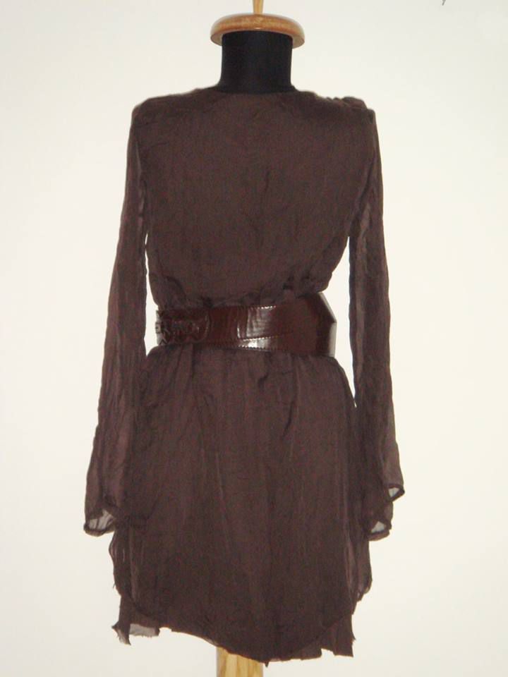 Lichidare de stoc - Rochie noua, mini, din matase naturala maro ciocolata