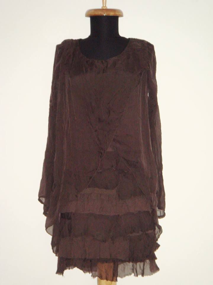 Lichidare de stoc - Rochie noua, mini, din matase naturala maro ciocolata
