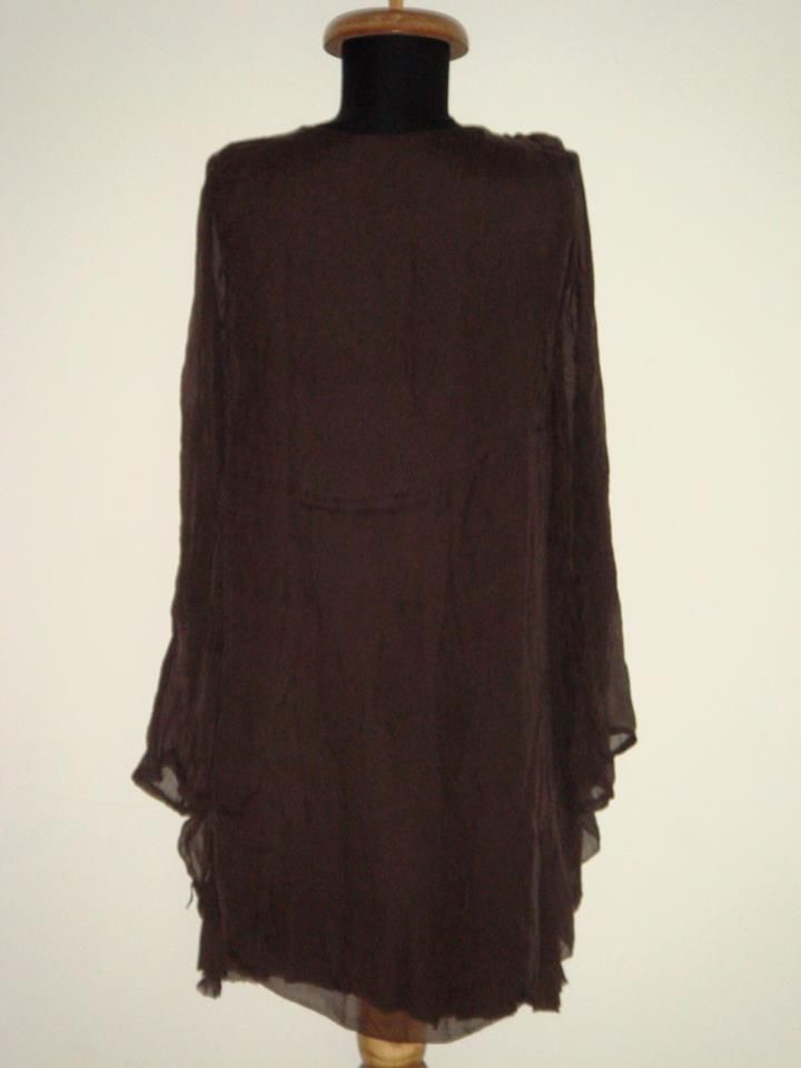 Lichidare de stoc - Rochie noua, mini, din matase naturala maro ciocolata